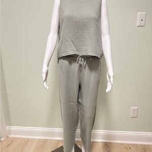 Z Supply Textured Sleeveless Sage Green Jumpsuit with Drawstring Waist